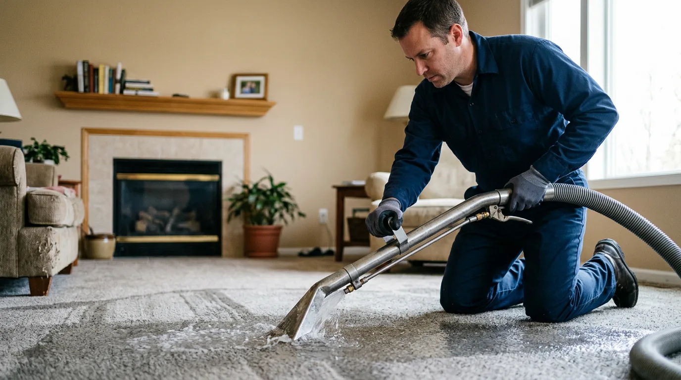 Water damage restoration technician working near Fremont, MO